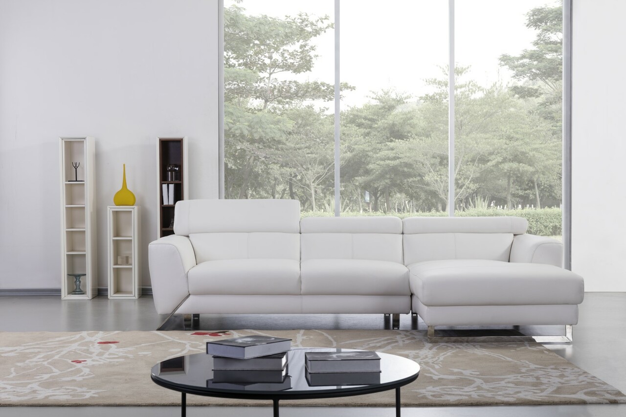 White Two Piece Sectional Sofa with Ratchet Headrest - Click Image to Close