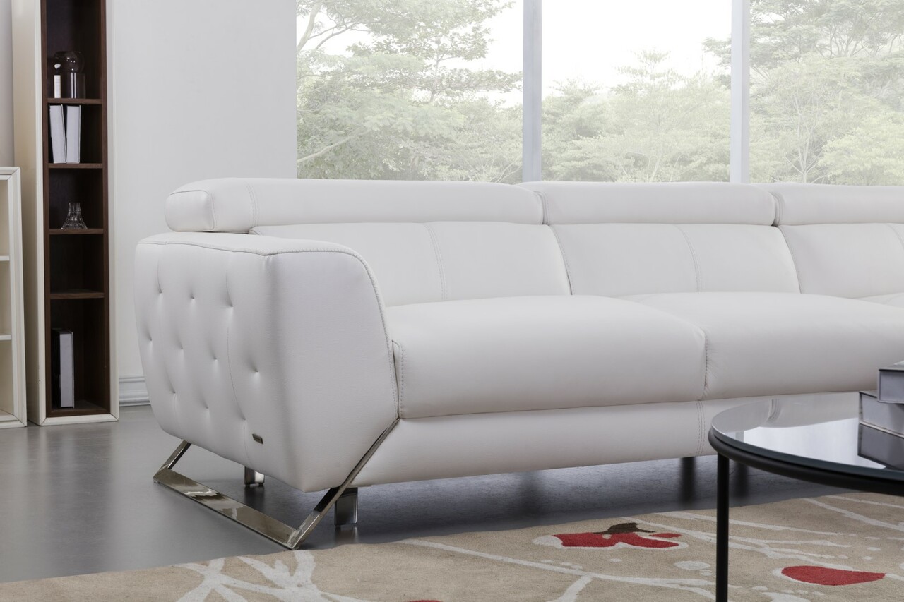 White Two Piece Sectional Sofa with Ratchet Headrest