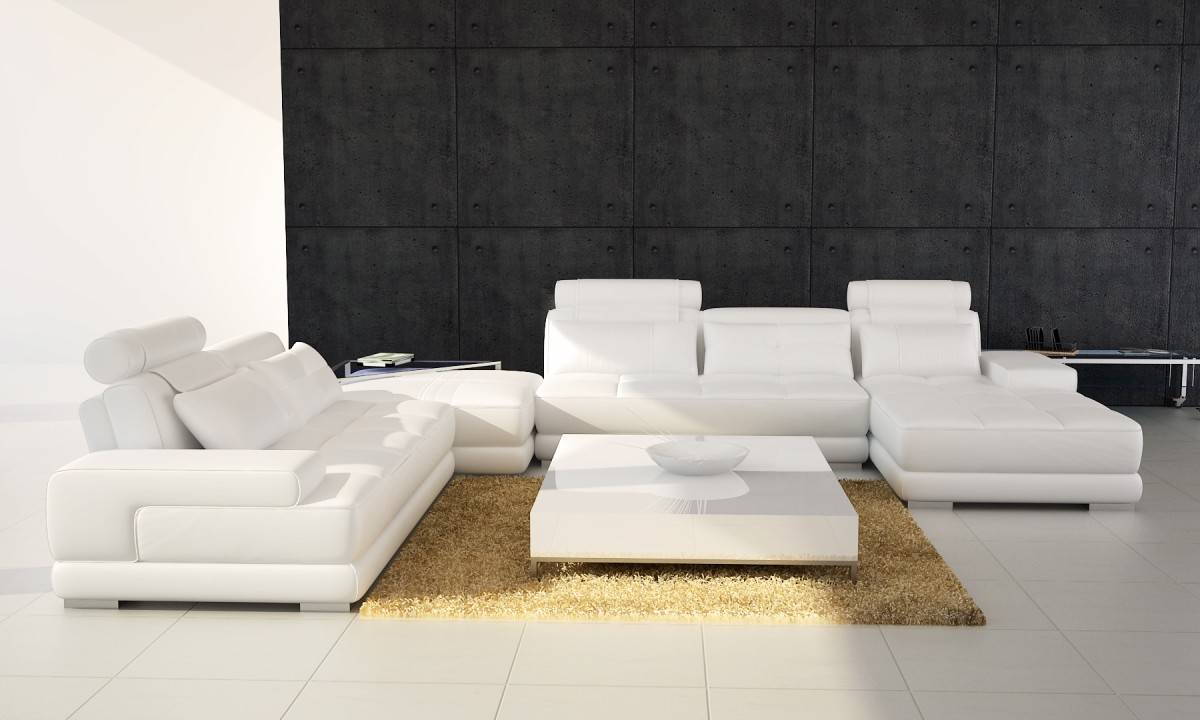 Four Pieced Leather Sectional Sofa with Adjustable Headrests - Click Image to Close