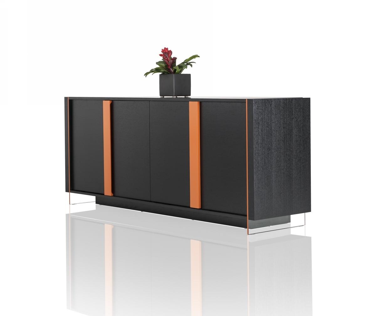 Contemporary Black Oak and Orange Floating Buffet - Click Image to Close