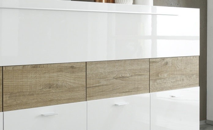 White Oak Buffet with Solid Stainless Steel Base - Click Image to Close