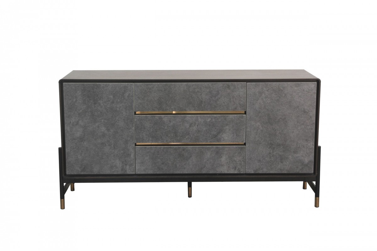 Contemporary Walnut Buffet with Gold Tips - Click Image to Close