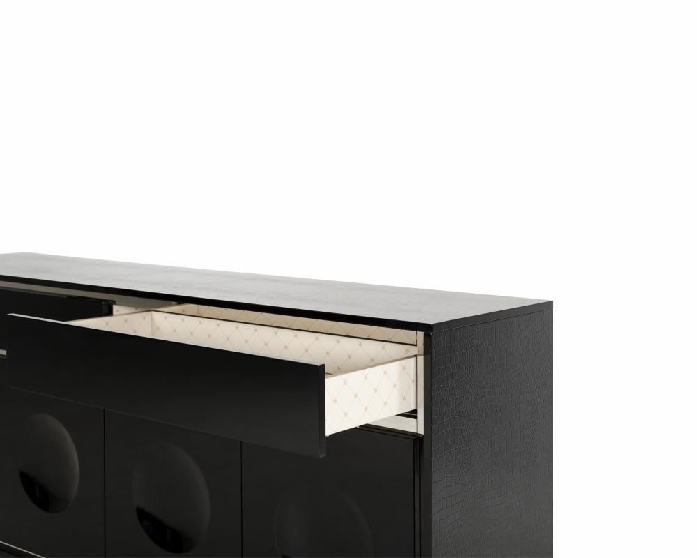 Four Door Crocodile Lacquer Buffet in Black - Click Image to Close