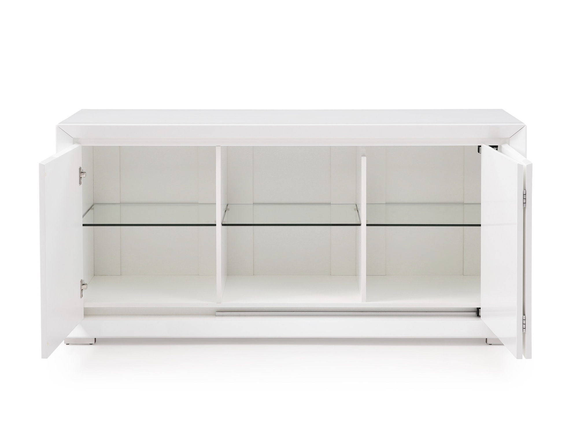 Elegant White Buffet with Stainless Steel Legs - Click Image to Close