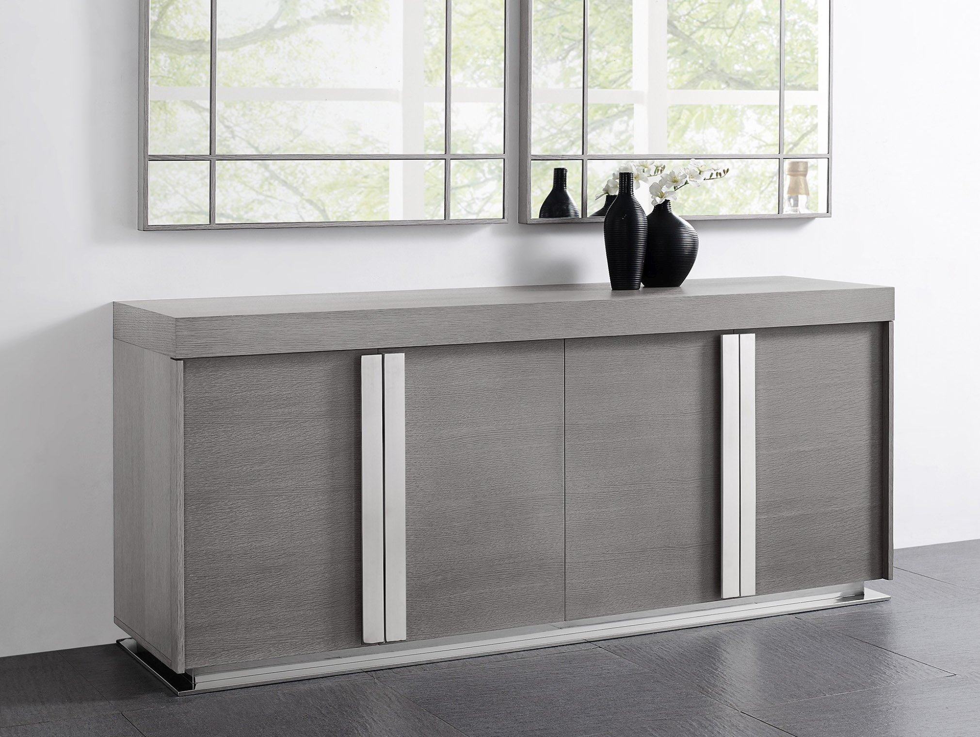 Elite Gray Oak Buffet with Stainless Steel Accents - Click Image to Close