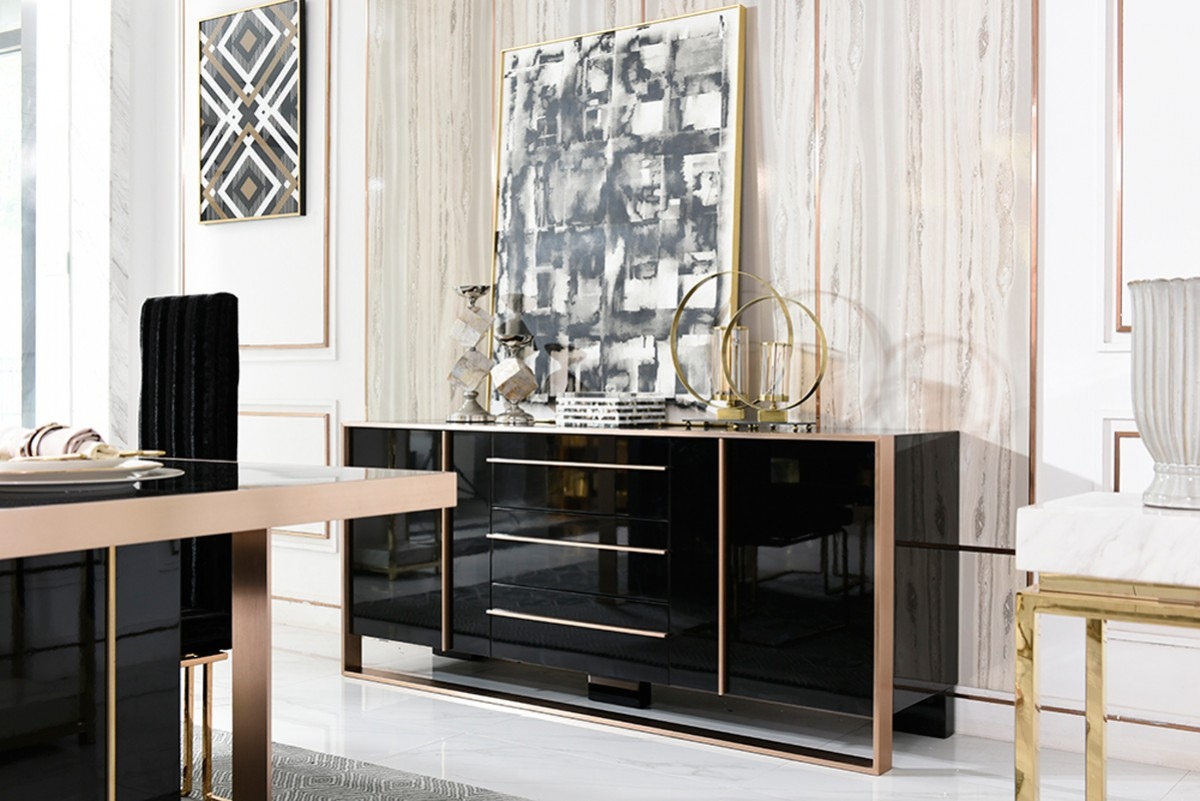 Elite Modern Black and Rose Gold Buffet - Click Image to Close