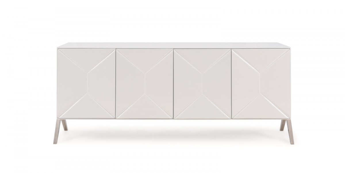 Elite Modern White Buffet with Striped Design - Click Image to Close