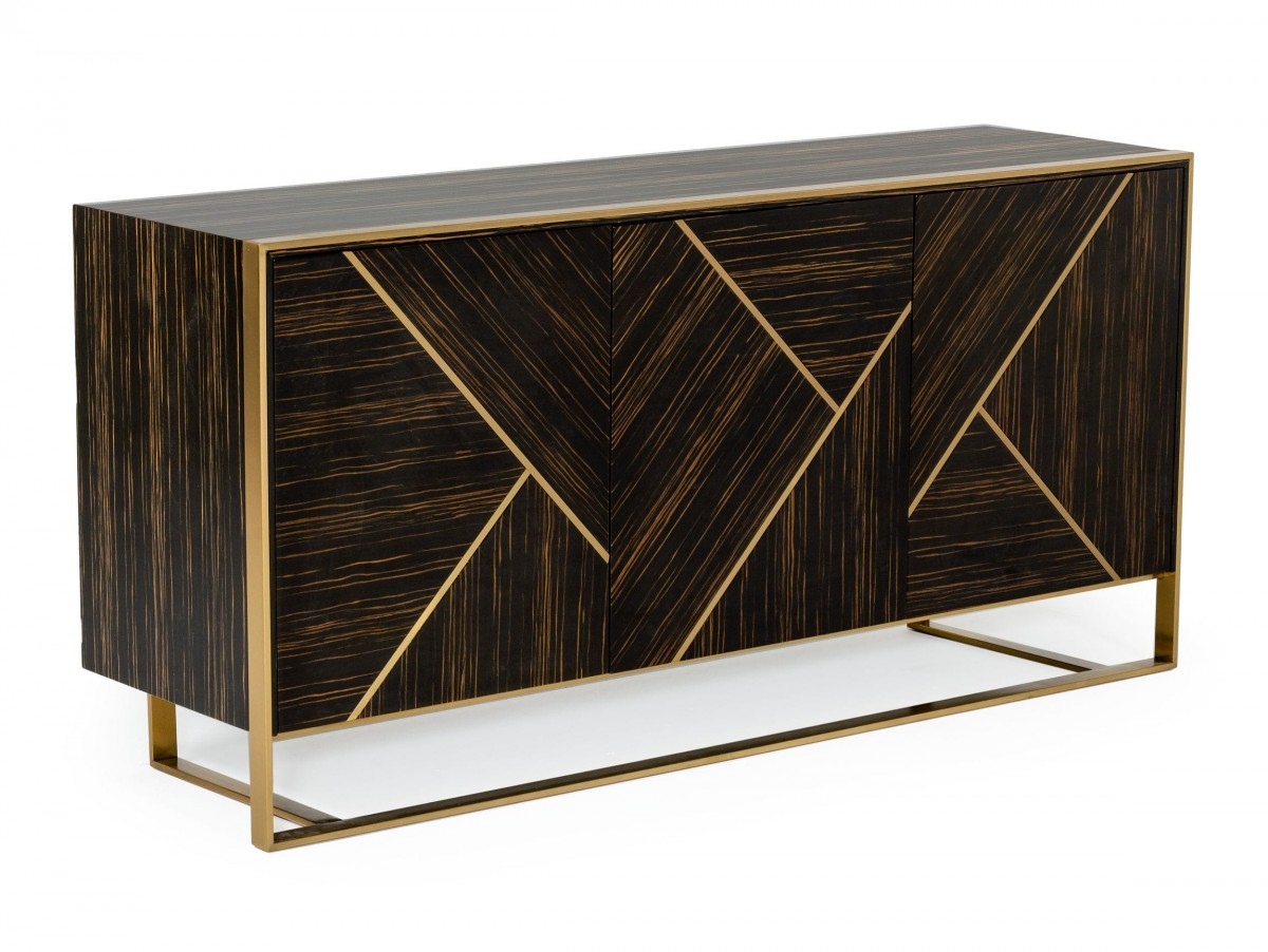 Glam Black Zebrawood Buffet with Brushed Gold Accents - Click Image to Close