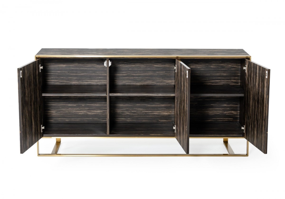Glam Black Zebrawood Buffet with Brushed Gold Accents