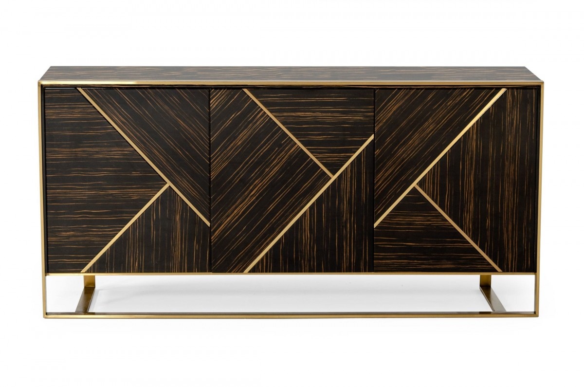 Glam Black Zebrawood Buffet with Brushed Gold Accents - Click Image to Close