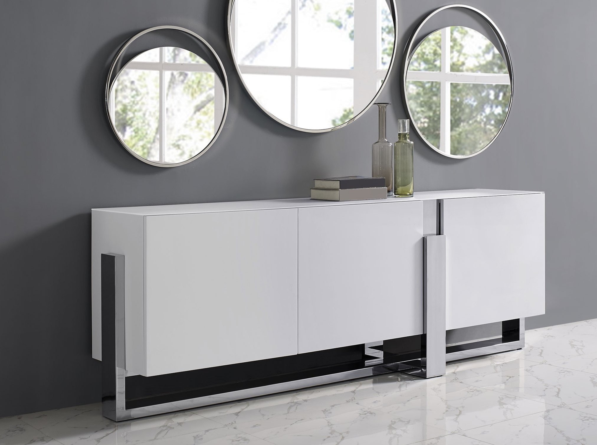 Glamorous Matte White Buffet with Crystal Frosted Glass Top - Click Image to Close