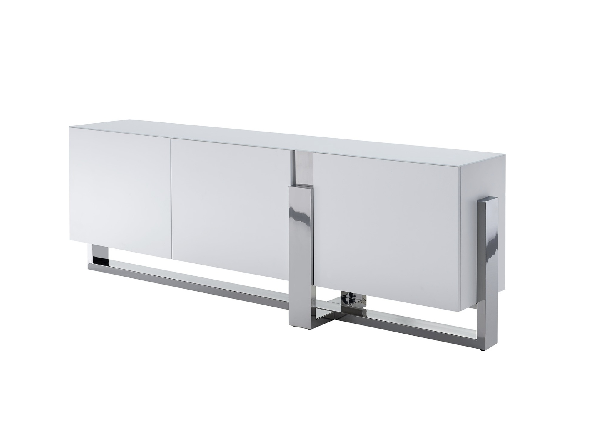 Glamorous Matte White Buffet with Crystal Frosted Glass Top - Click Image to Close