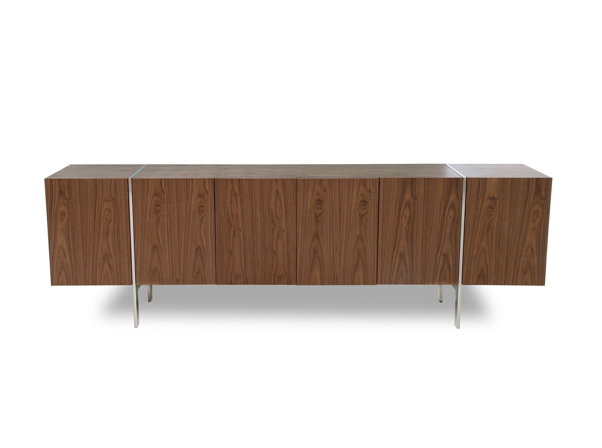 Gorgeous Walnut Buffet with Stainless Steel Legs - Click Image to Close