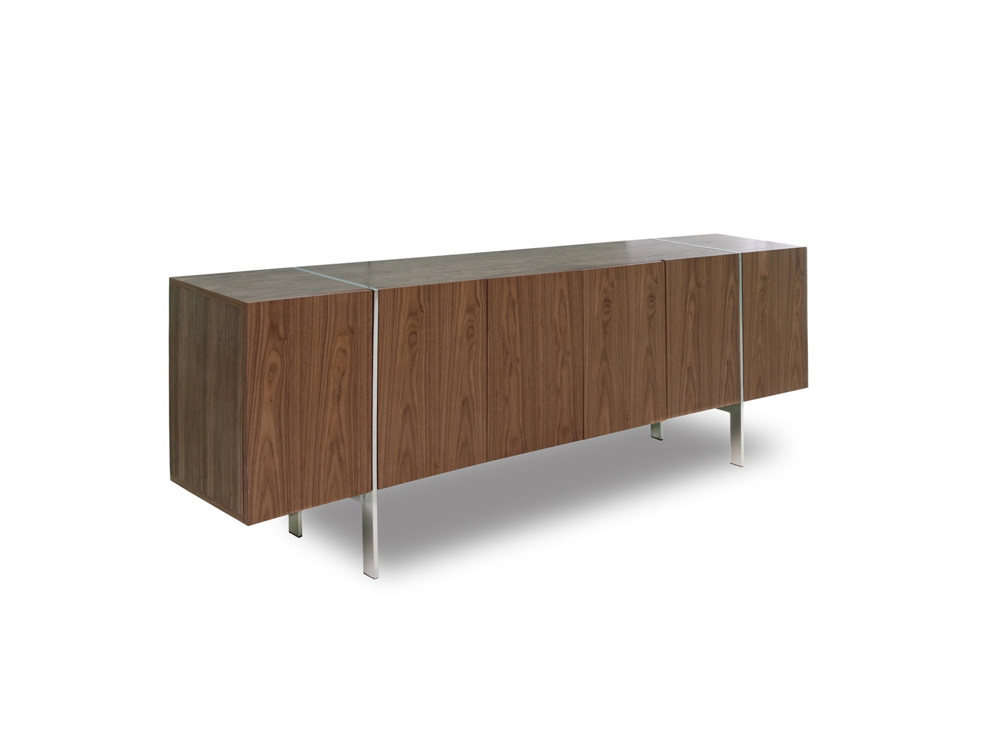 Gorgeous Walnut Buffet with Stainless Steel Legs - Click Image to Close