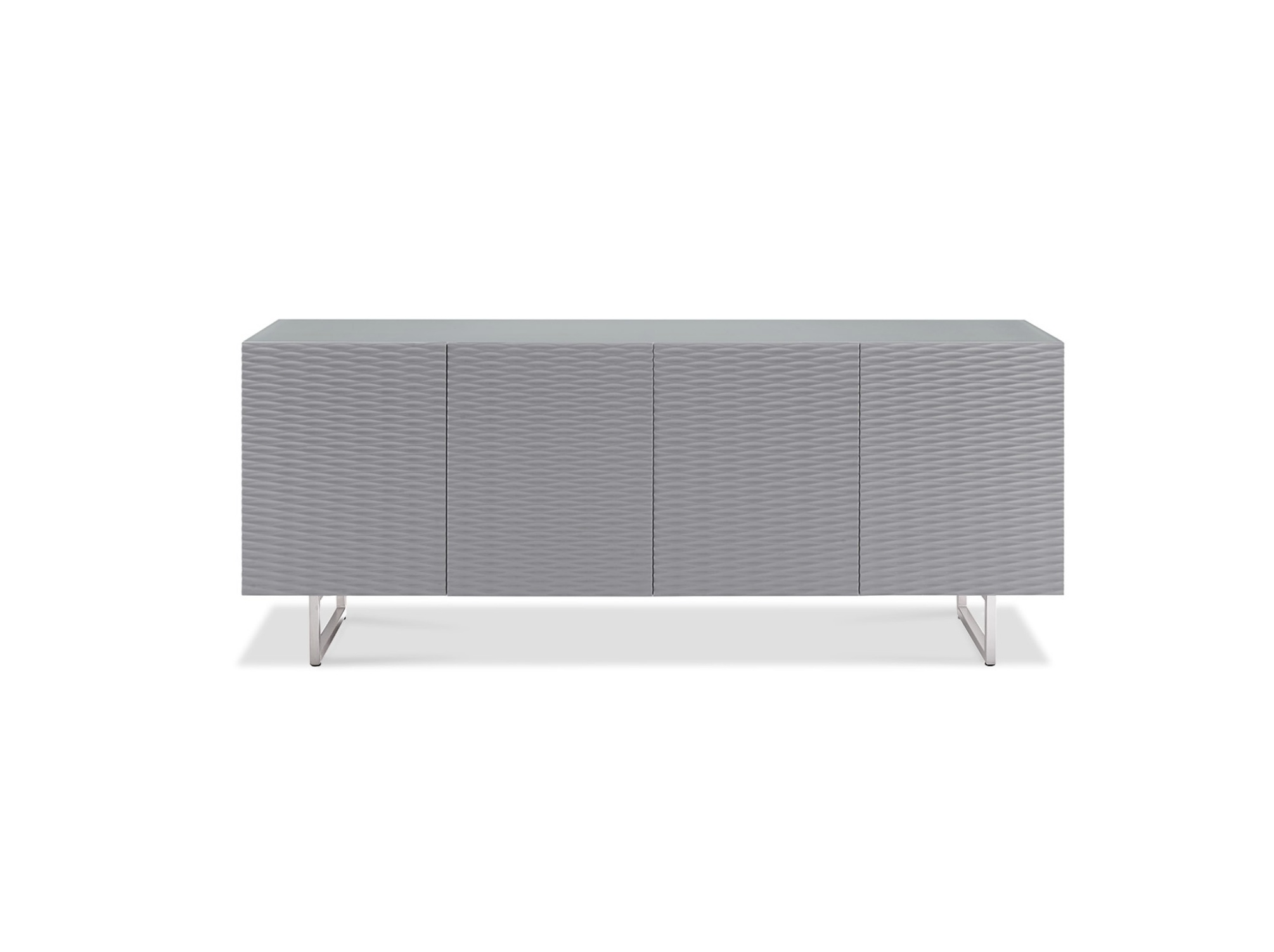Gray Buffet with Wave Textured Doors and Glass Top