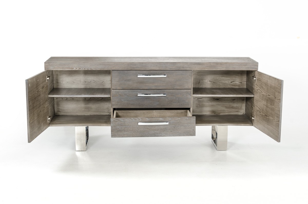 Grey Wood Buffet with Doors and Drawers - Click Image to Close