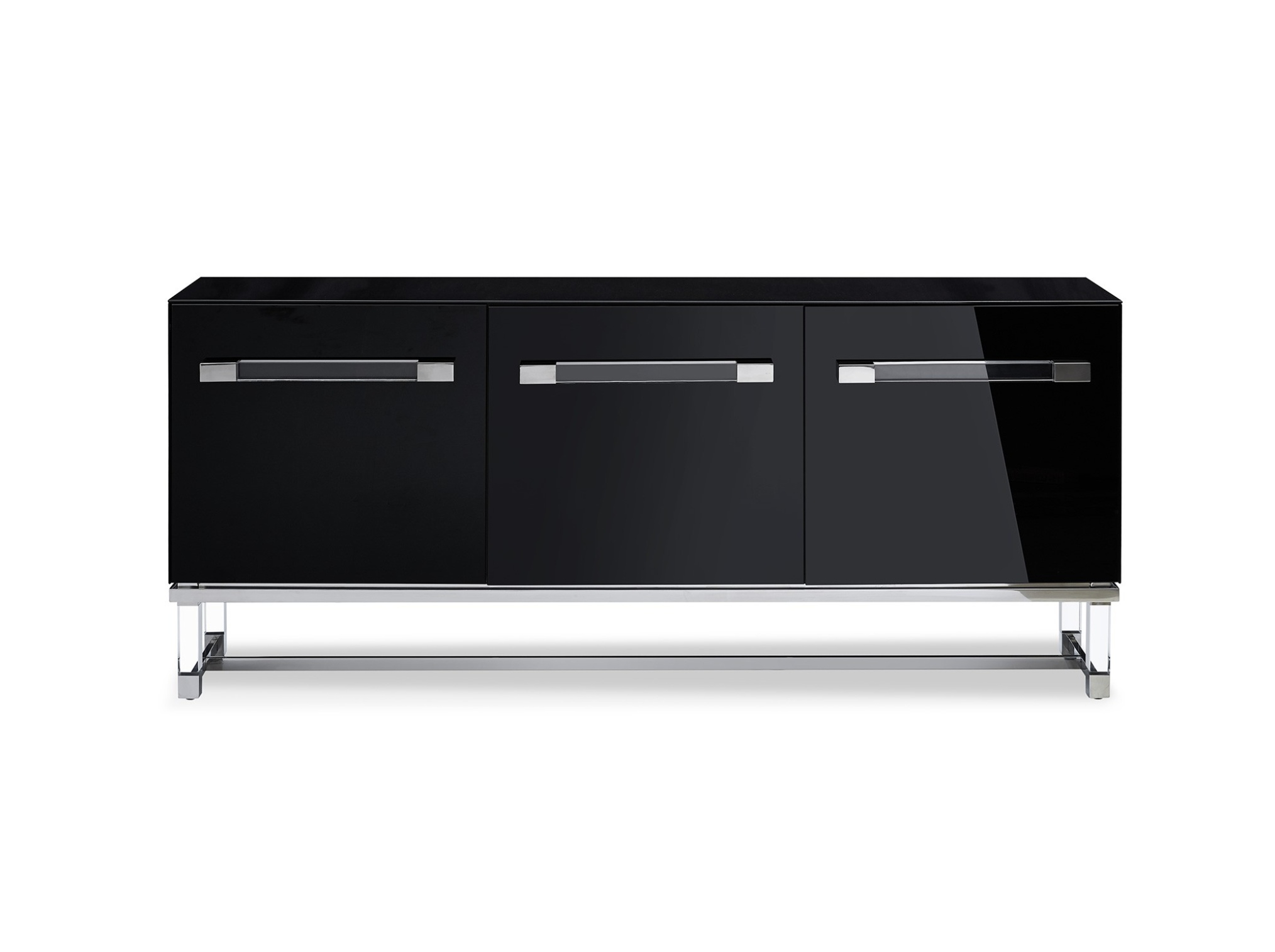 High Gloss Black Buffet with Polished Stainless Steel Frame - Click Image to Close