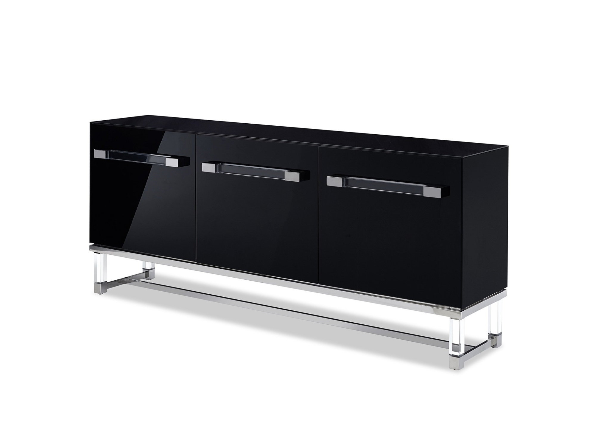 High Gloss Black Buffet with Polished Stainless Steel Frame - Click Image to Close