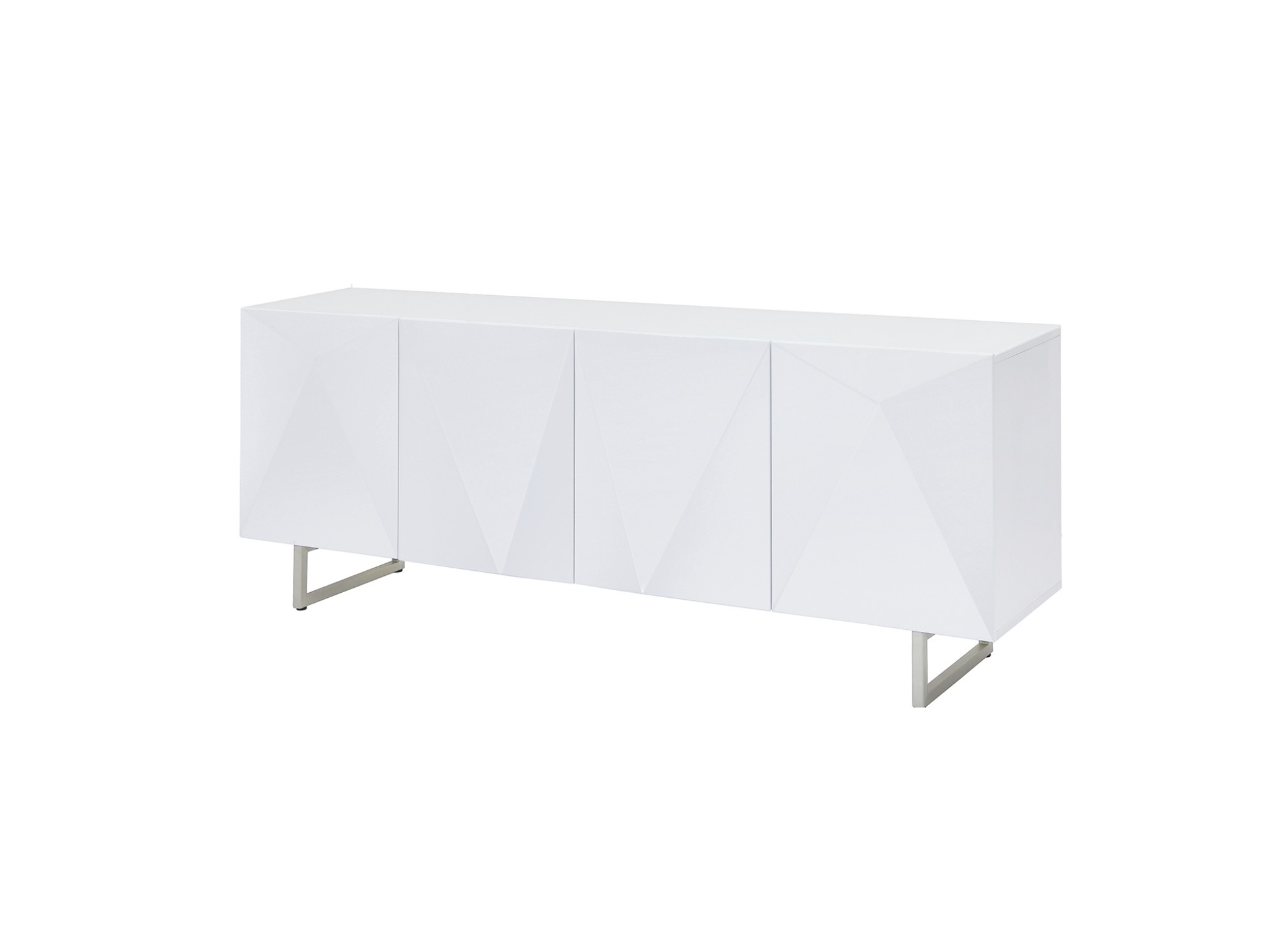 High Gloss White Buffet with Designed Doors and Glass Top - Click Image to Close