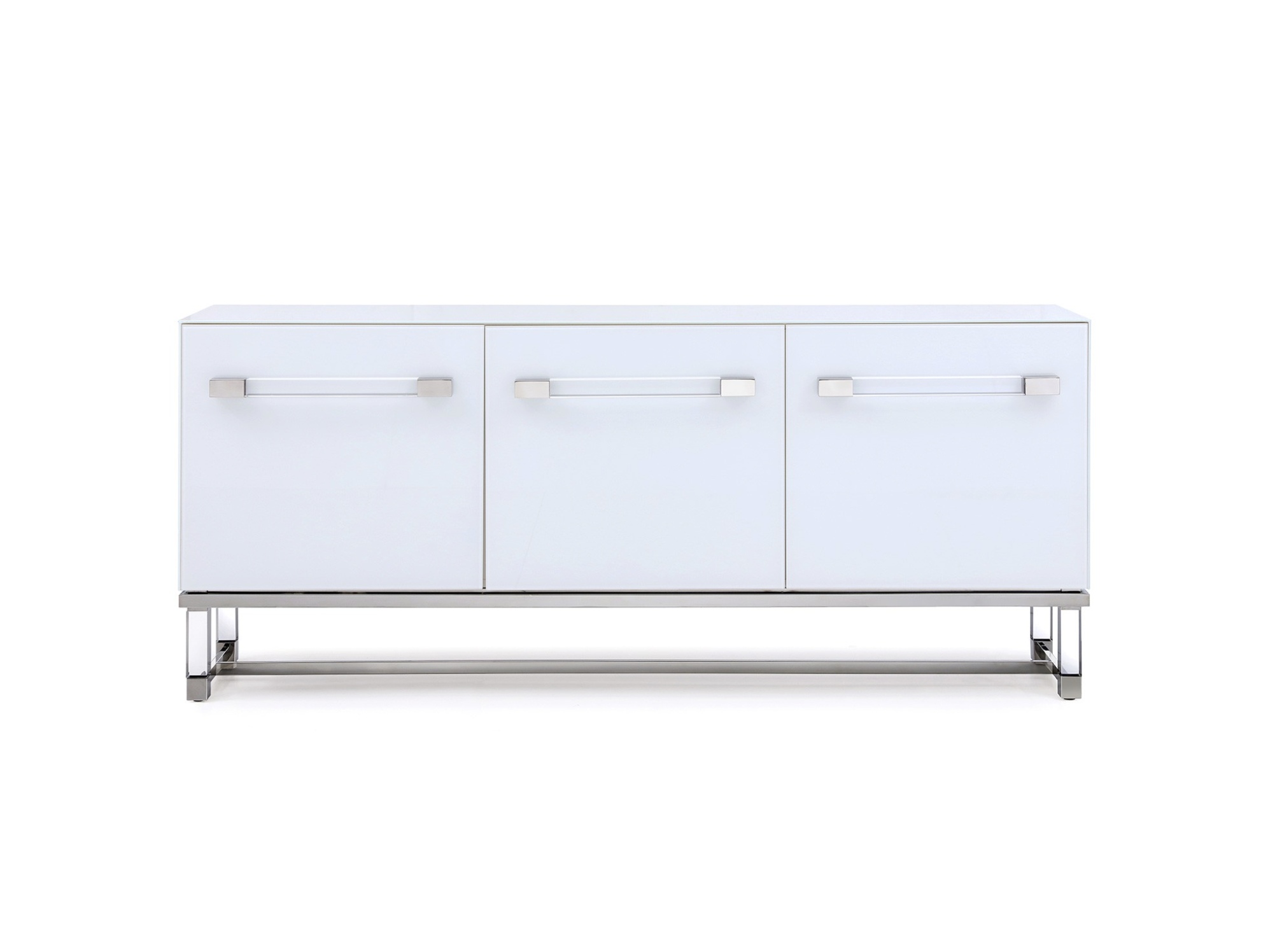 High Gloss White Buffet with Polished Stainless Steel Frame - Click Image to Close