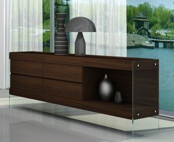Float Contemporary Dining Buffet in Timber Chocolate with Glass Base Float Contemporary Dining Buffet in Timber Chocolate with Glass Base