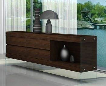 Float Contemporary Dining Buffet in Timber Chocolate with Glass Base