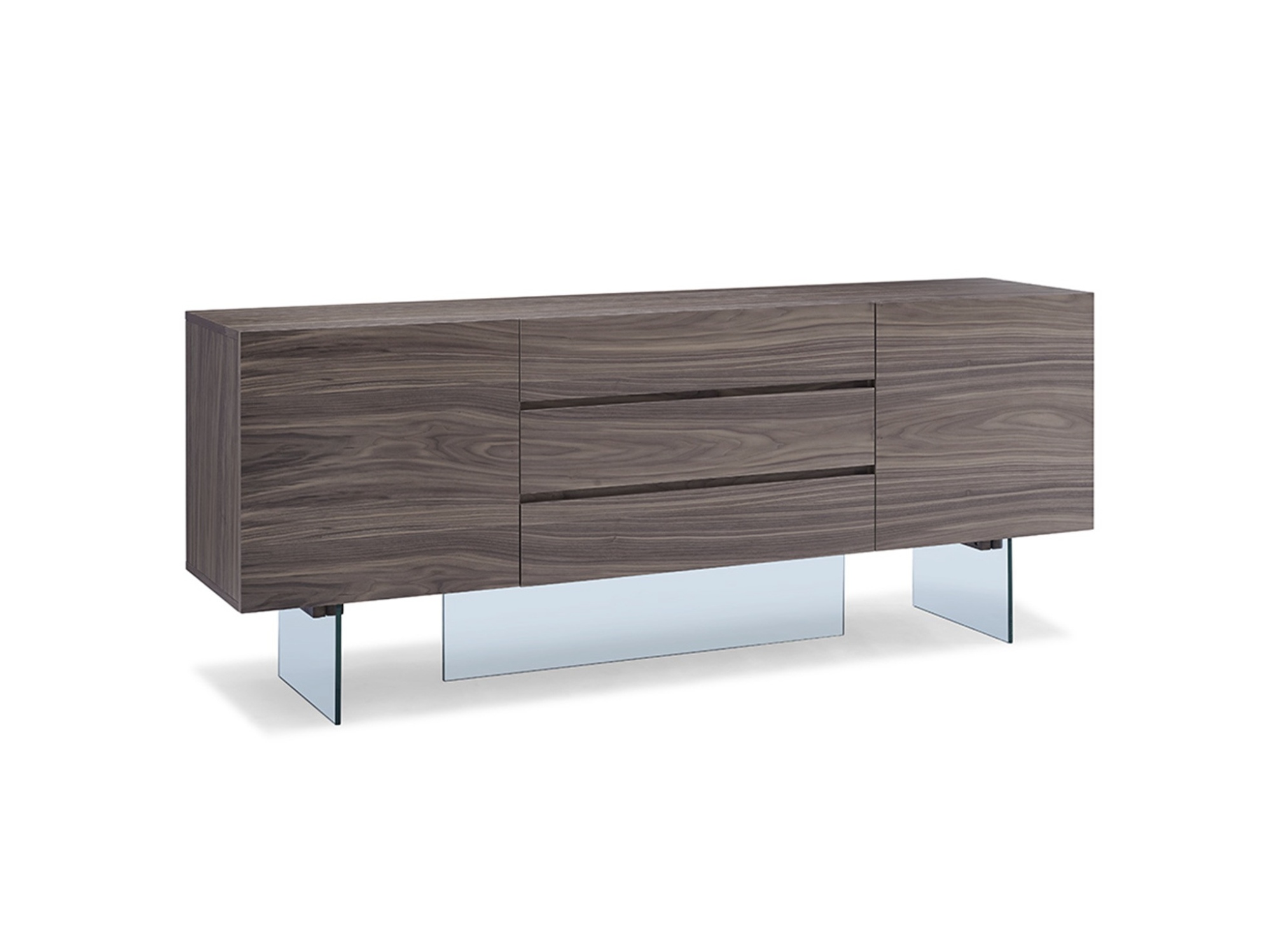 Luxury Walnut Buffet with Clear Glass Base - Click Image to Close