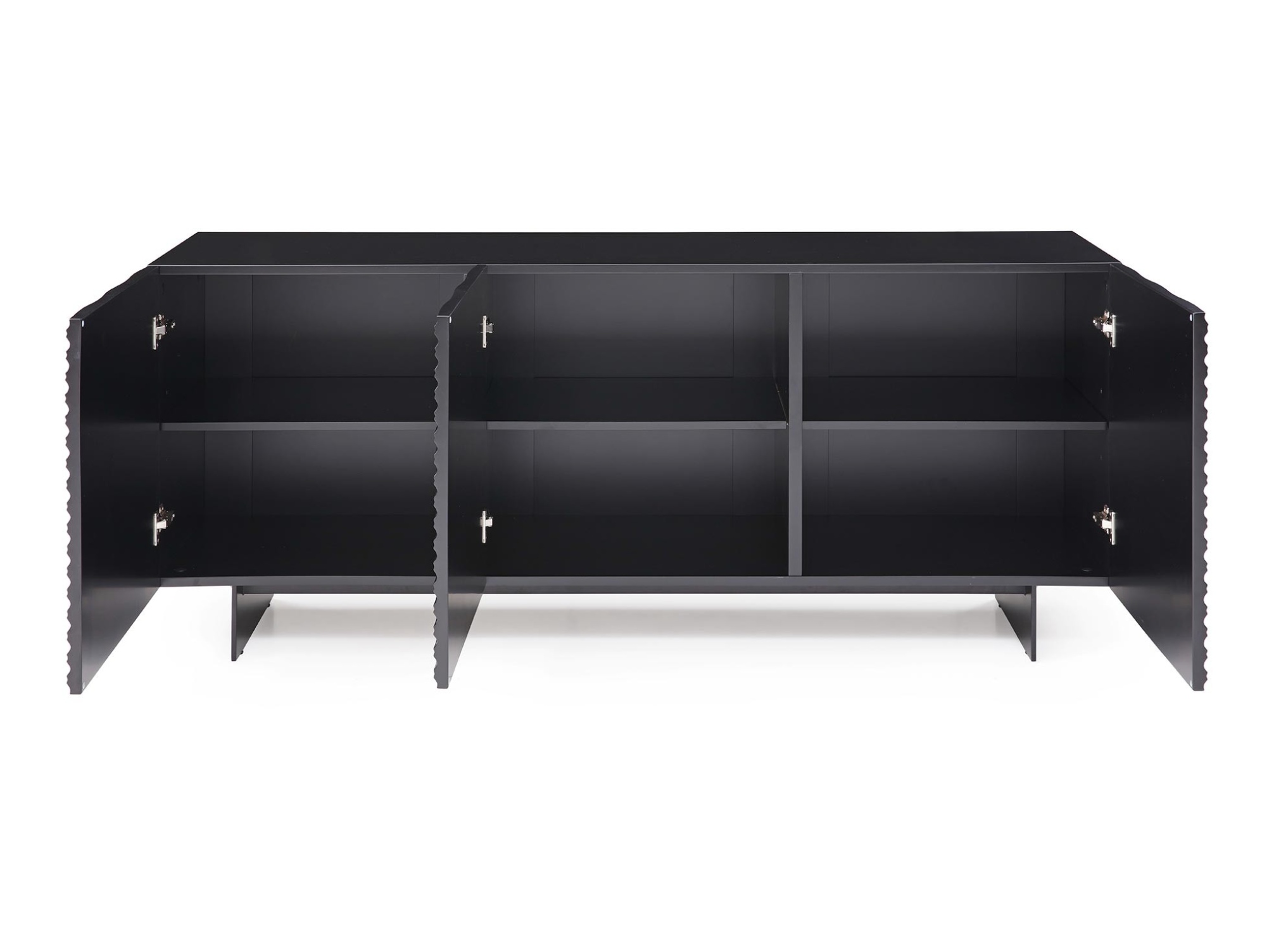 Matte Black Buffet with Wave Doors and Black Matte Metal Legs - Click Image to Close