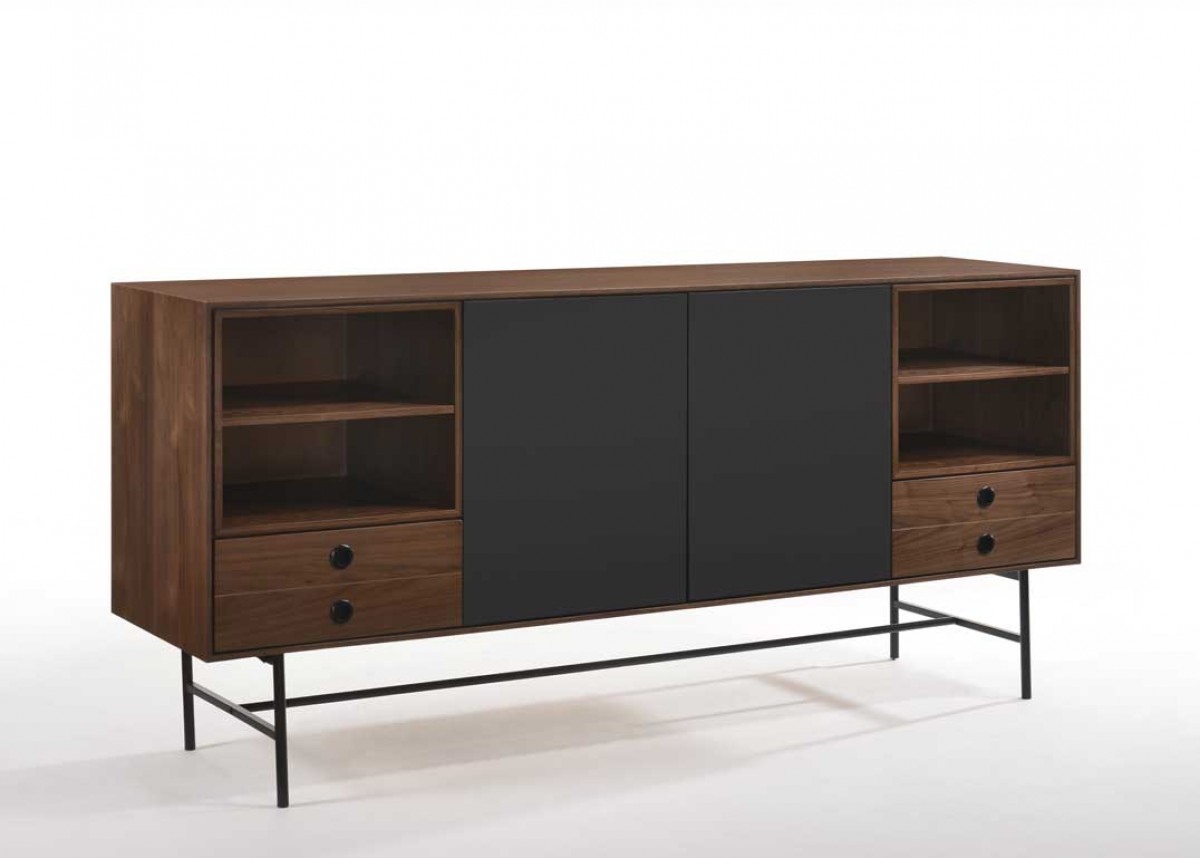 Mid-Century Modern Walnut and Grey Buffet - Click Image to Close