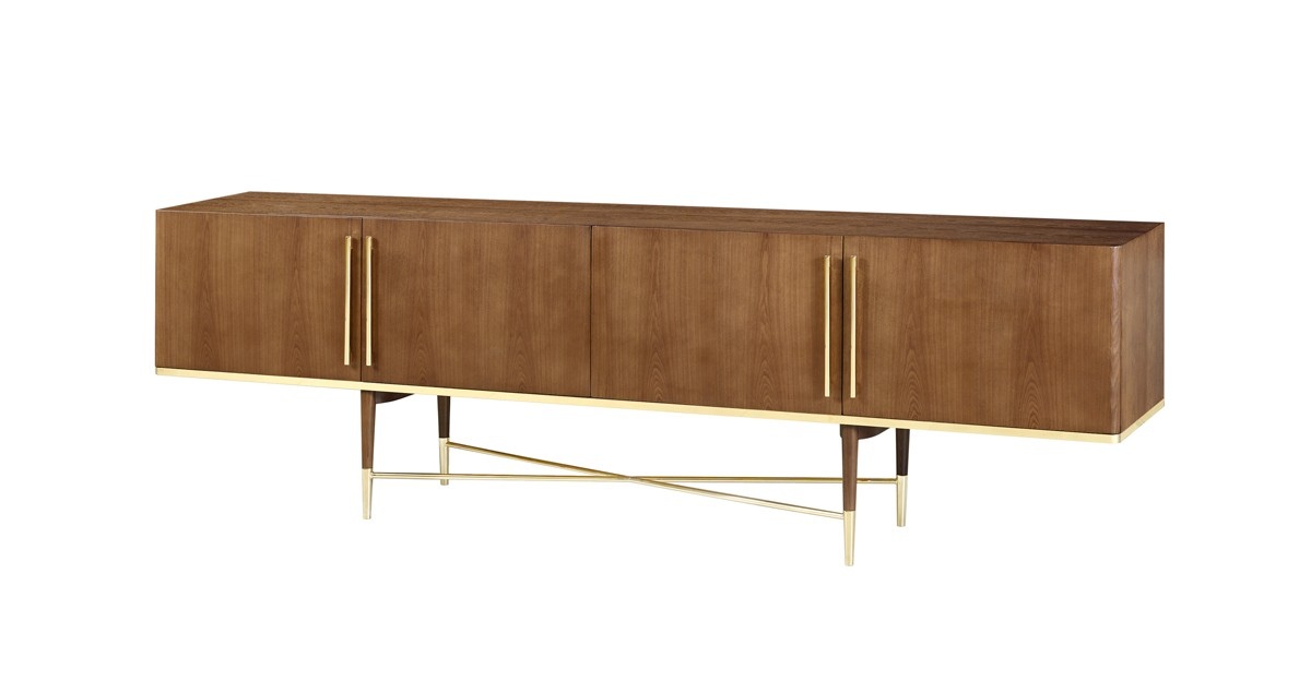 Mid-Century Modern Walnut and Gold Buffet - Click Image to Close