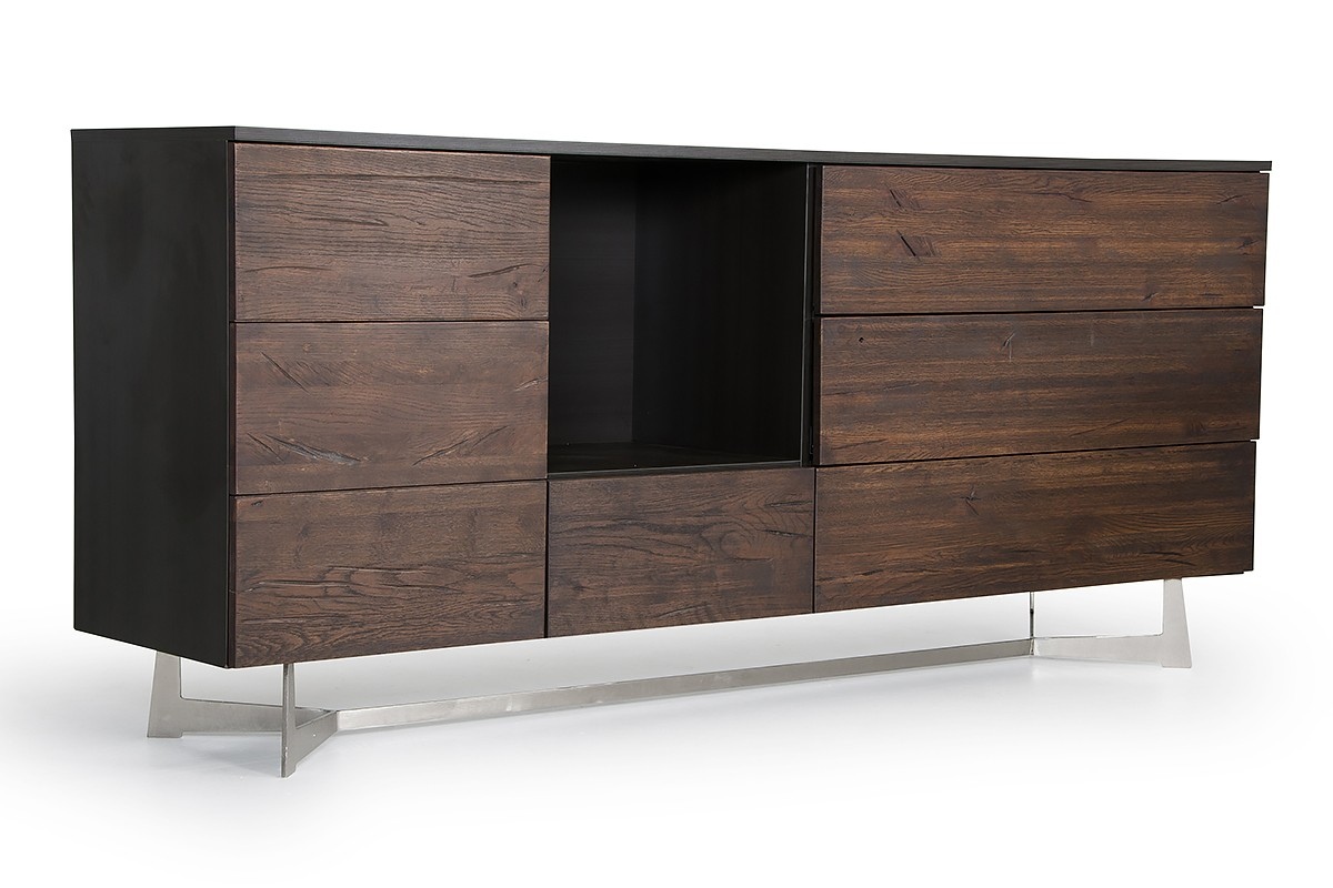 Modern 4 Doors Dark Aged Oak Buffet - Click Image to Close