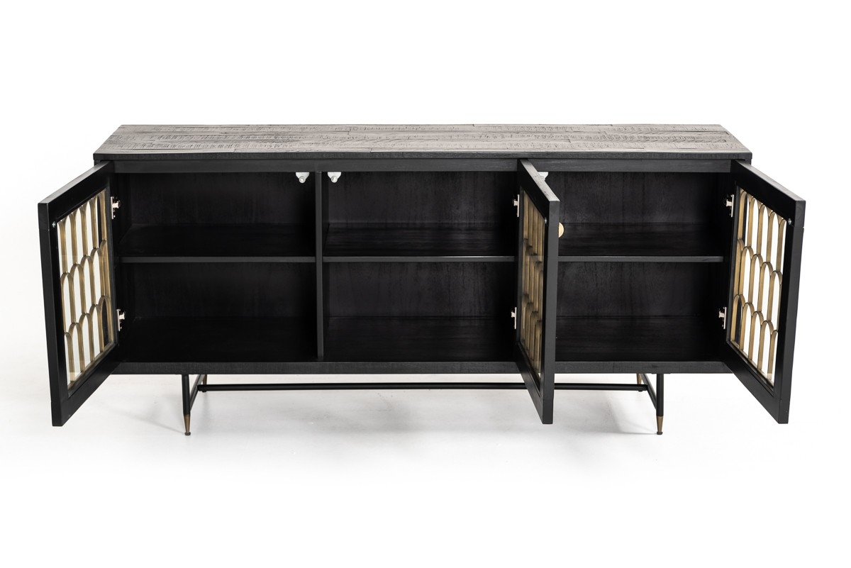 Modern Black Acacia Buffet with Antique Brass Accents - Click Image to Close