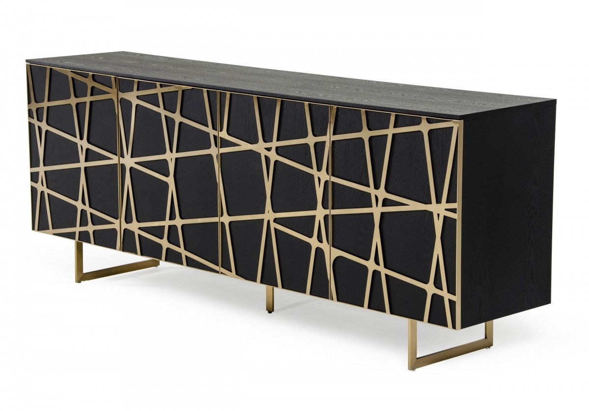 Modern Black Oak and Champagne Gold Buffet for Living Room - Click Image to Close