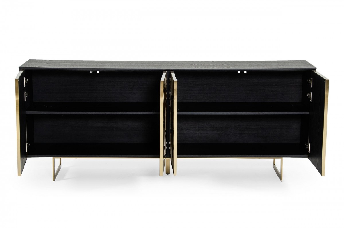 Modern Black Oak and Champagne Gold Buffet for Living Room - Click Image to Close