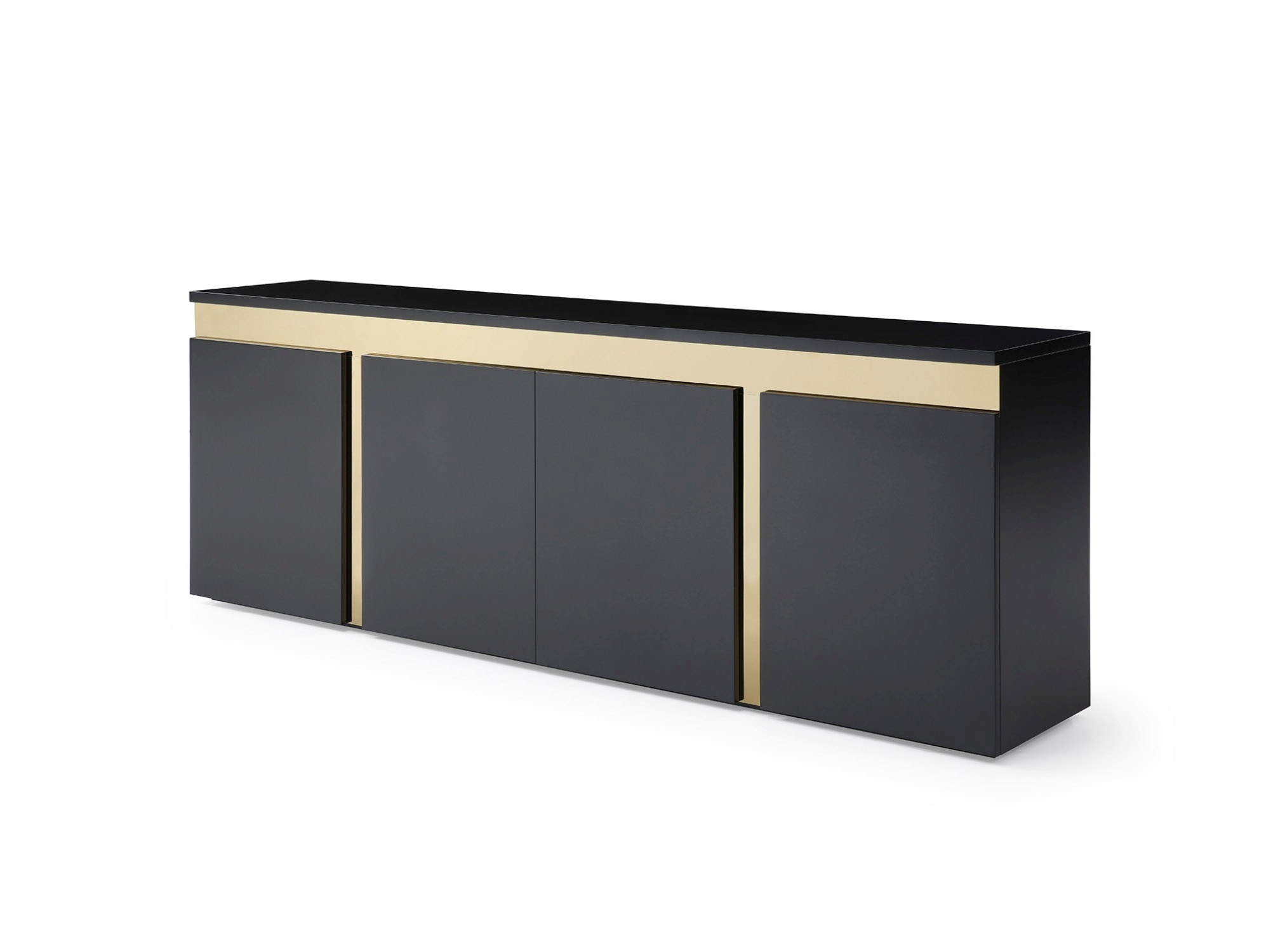 Modern Glossy Black Buffet with Golden Accents - Click Image to Close