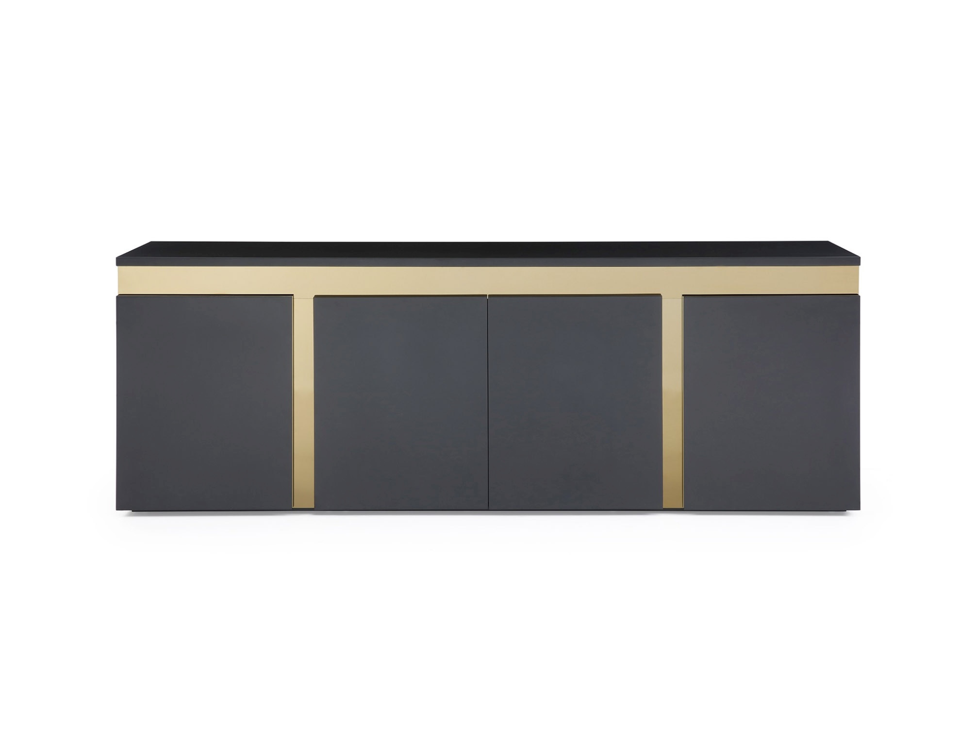 Modern Glossy Black Buffet with Golden Accents - Click Image to Close