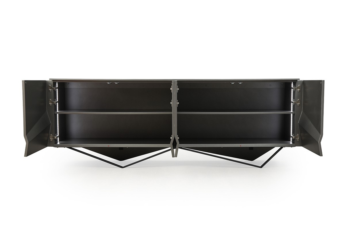 Modern High Gloss Grey Buffet with Front Stripes - Click Image to Close