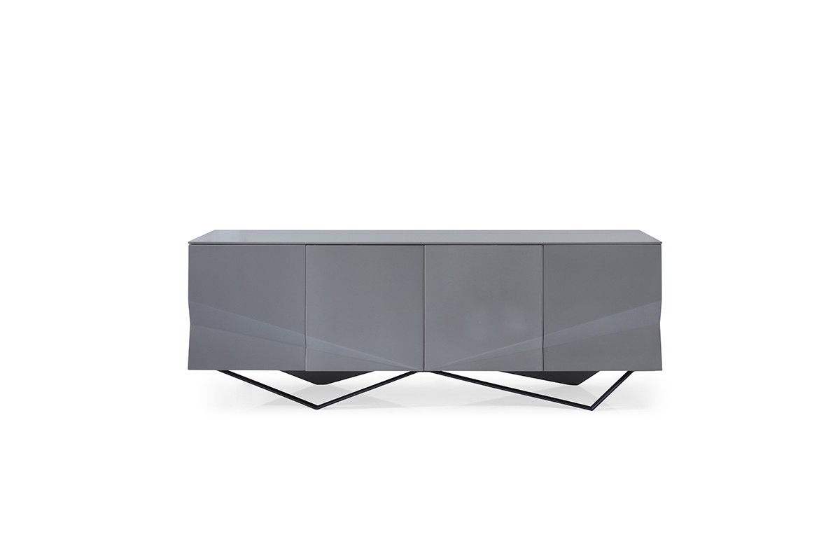 Modern High Gloss Grey Buffet with Front Stripes
