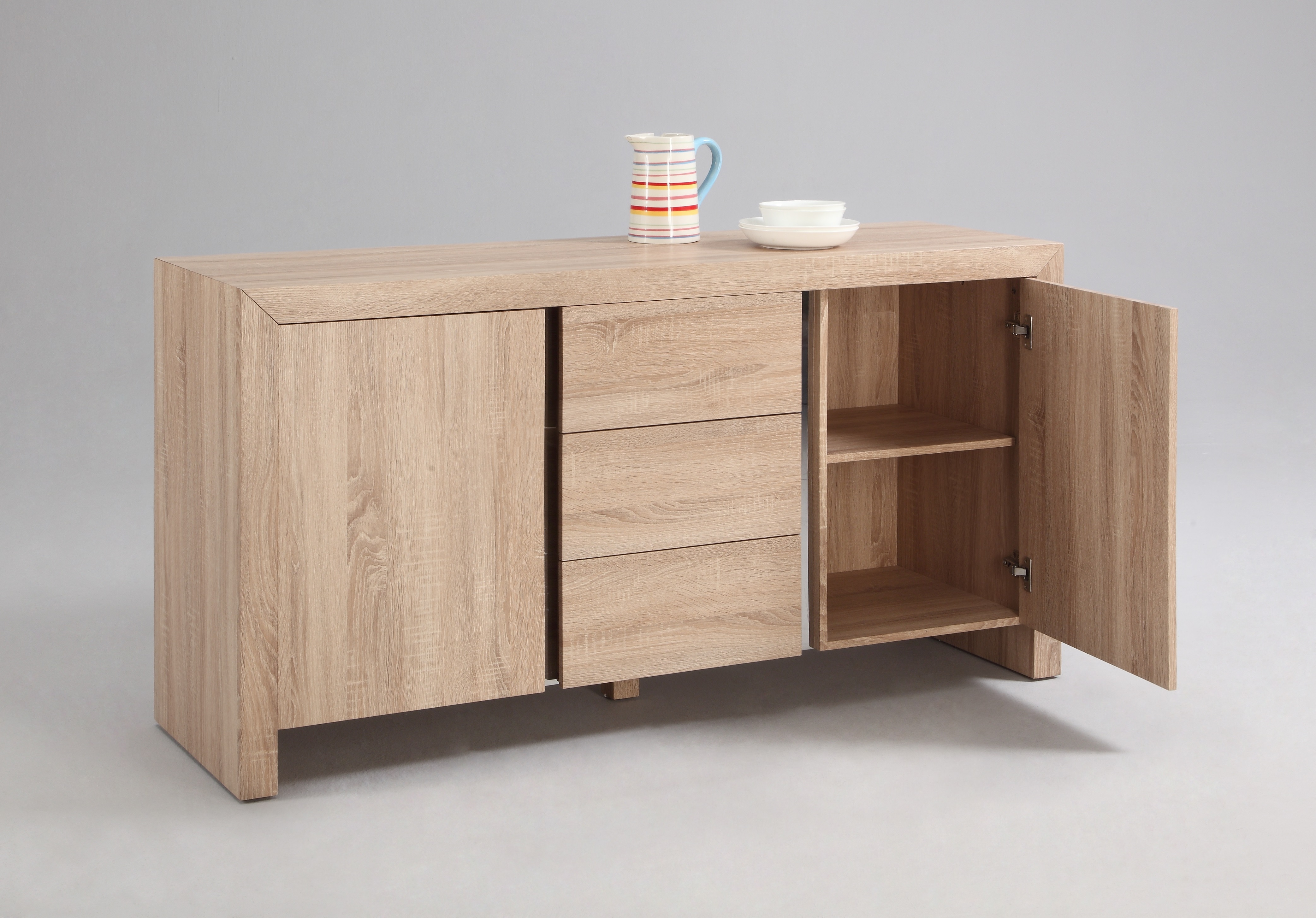 Light Oak Buffet with Three Drawers - Click Image to Close