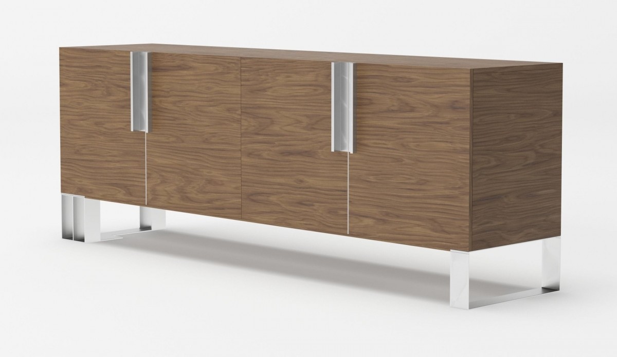 Modern Walnut and Stainless Steel Buffet - Click Image to Close