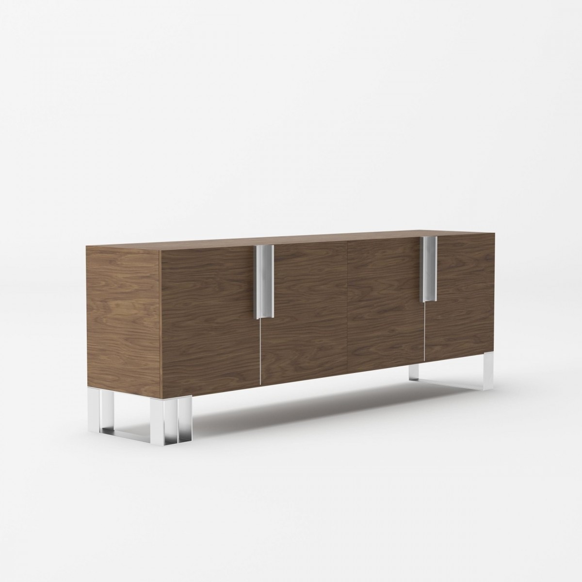 Modern Walnut and Stainless Steel Buffet - Click Image to Close