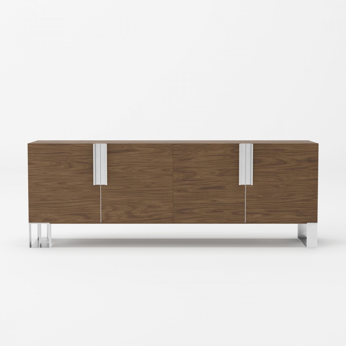 Modern Walnut and Stainless Steel Buffet - Click Image to Close