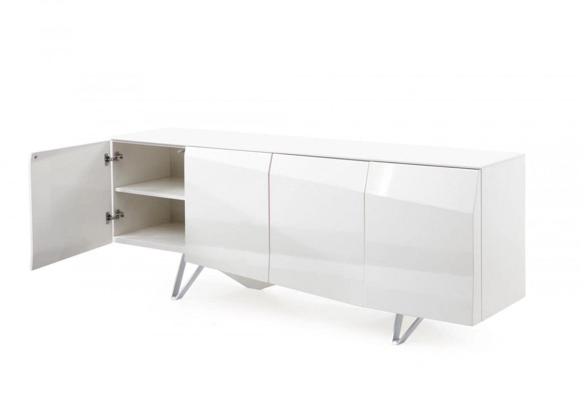 Modern White Buffet with Silver Legs - Click Image to Close