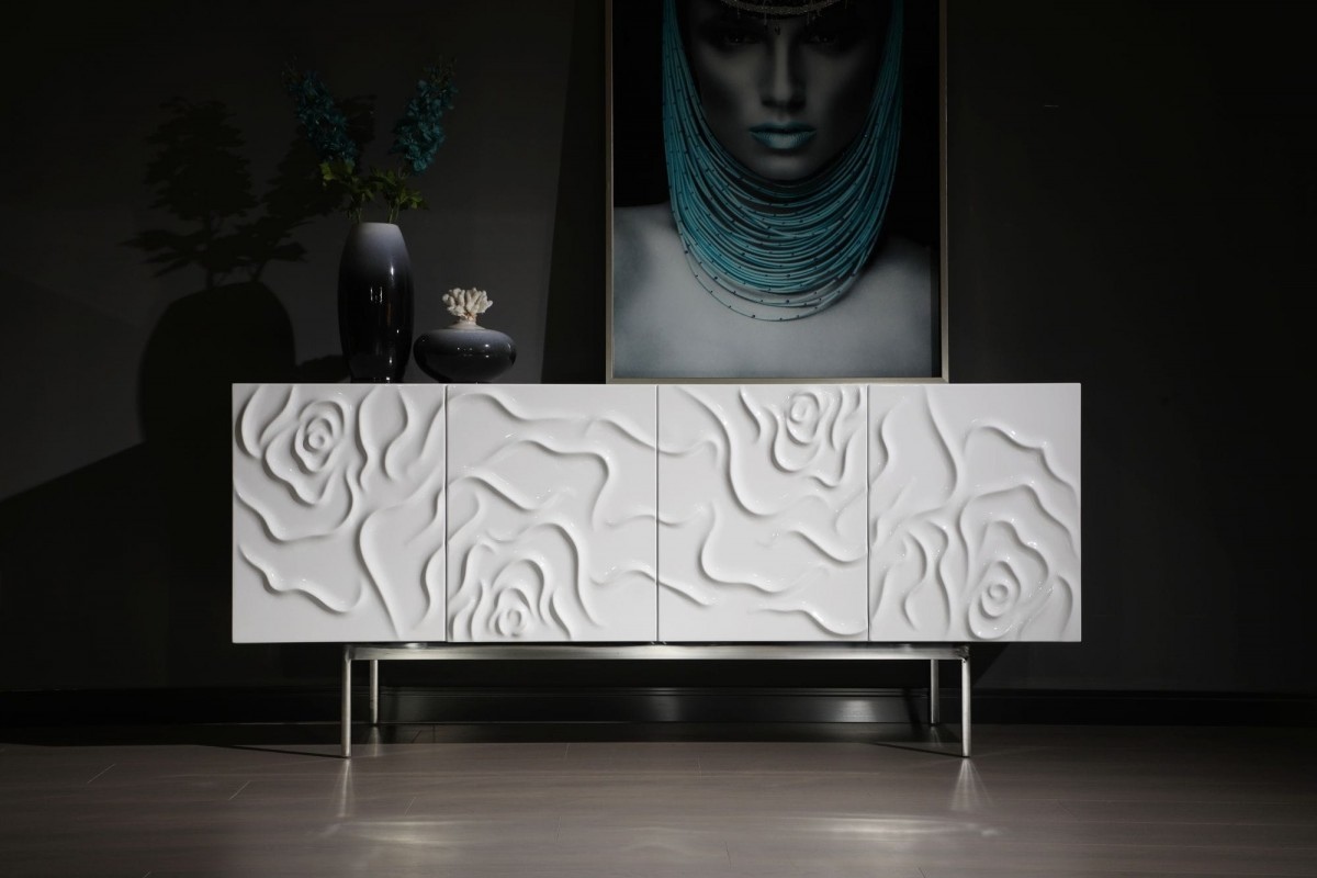 Modern White High Gloss Pattern Buffet - Click Image to Close