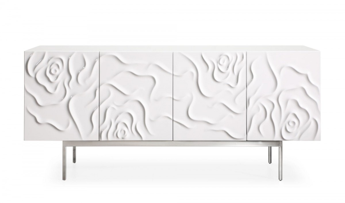 Modern White High Gloss Pattern Buffet - Click Image to Close