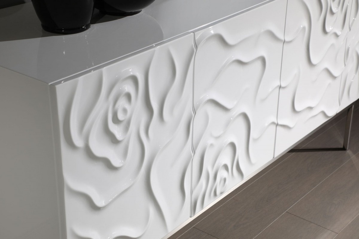 Modern White High Gloss Pattern Buffet - Click Image to Close