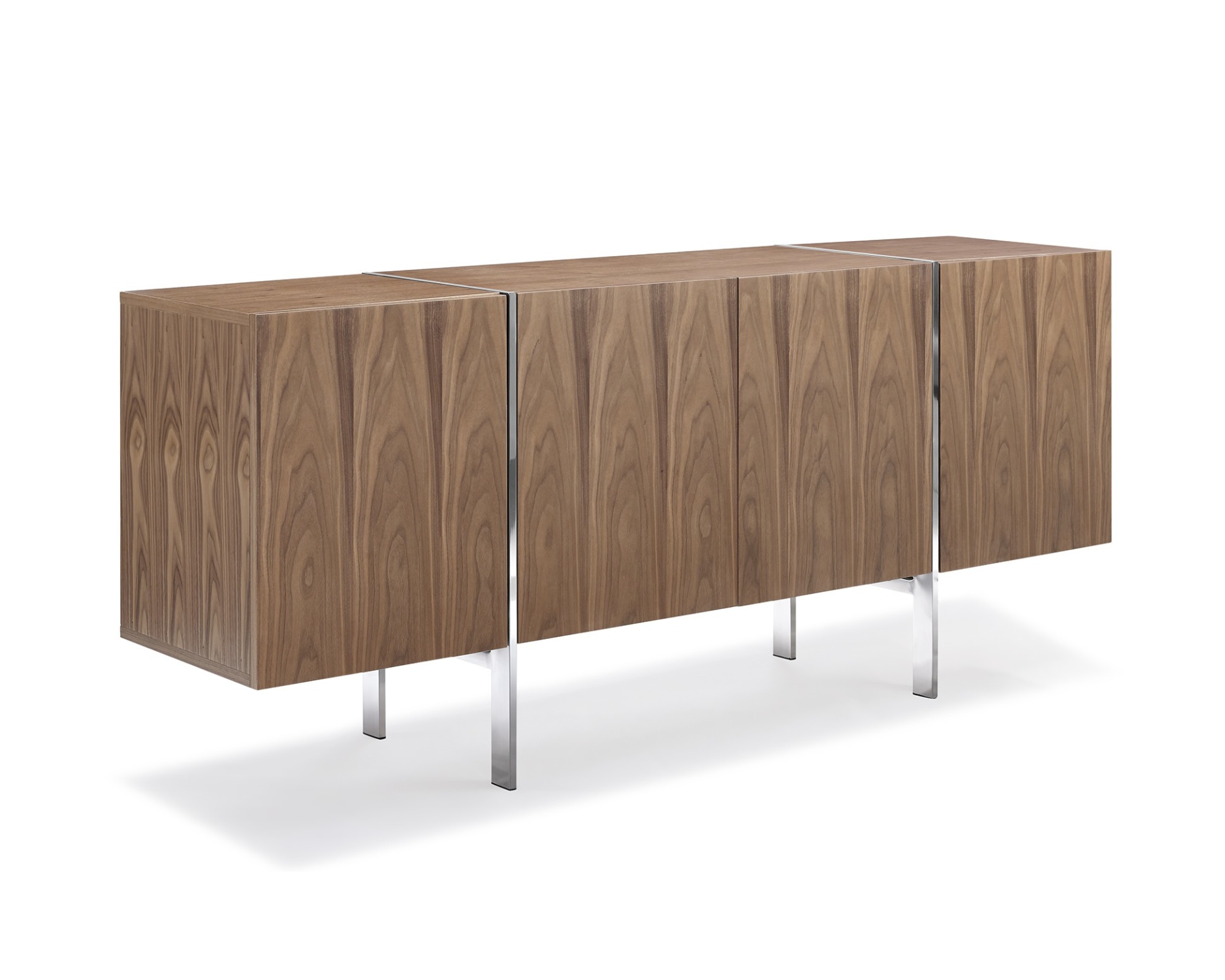 Natural Walnut Buffet with Polished Stainless Steel Legs