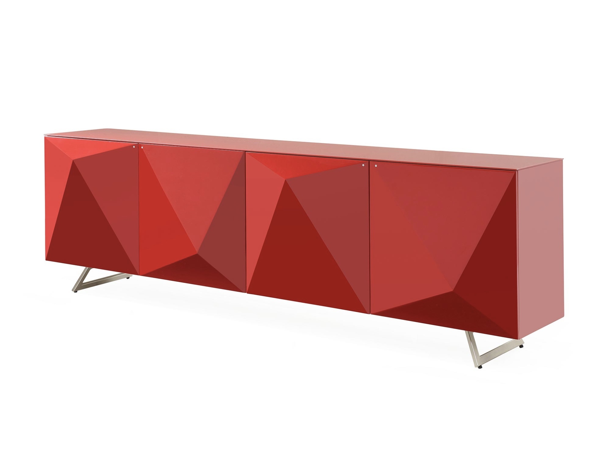 Red Buffet with Designed Doors and Pure Glass Top