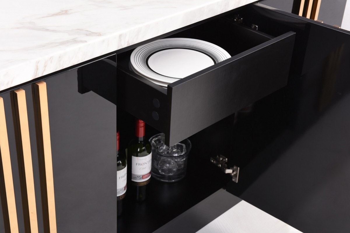 Italian Design Black Modern Buffet Cabinet with Marble - Click Image to Close