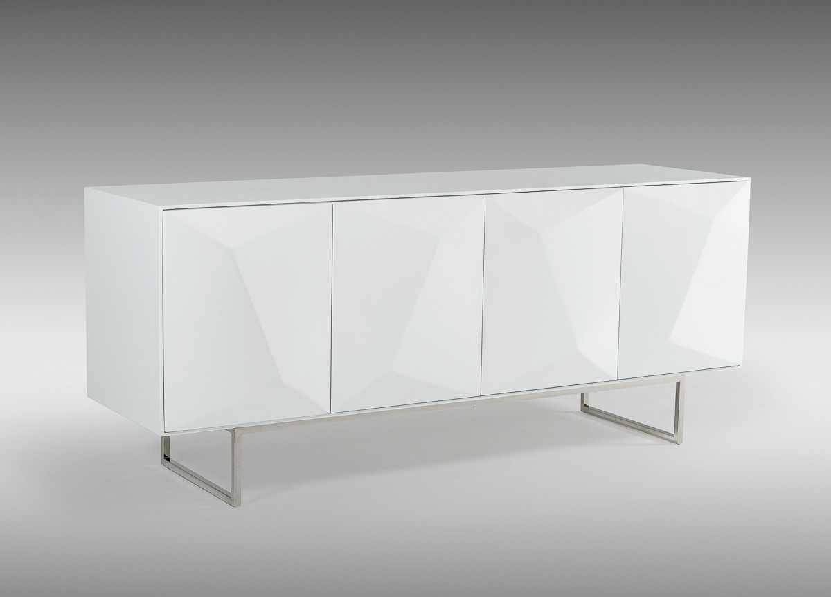 Spacious White High Gloss Buffet with Stainless Steel Legs - Click Image to Close